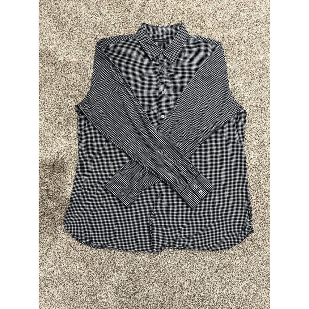 John Varvatos USA Mens XL Button Down Shirt Black White Micro Check W184C14